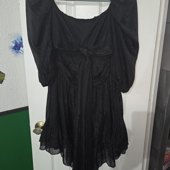 "Lucy in the Sky" Shimmering Silver Black Mini Dress, Size L - Picture 8 of 8